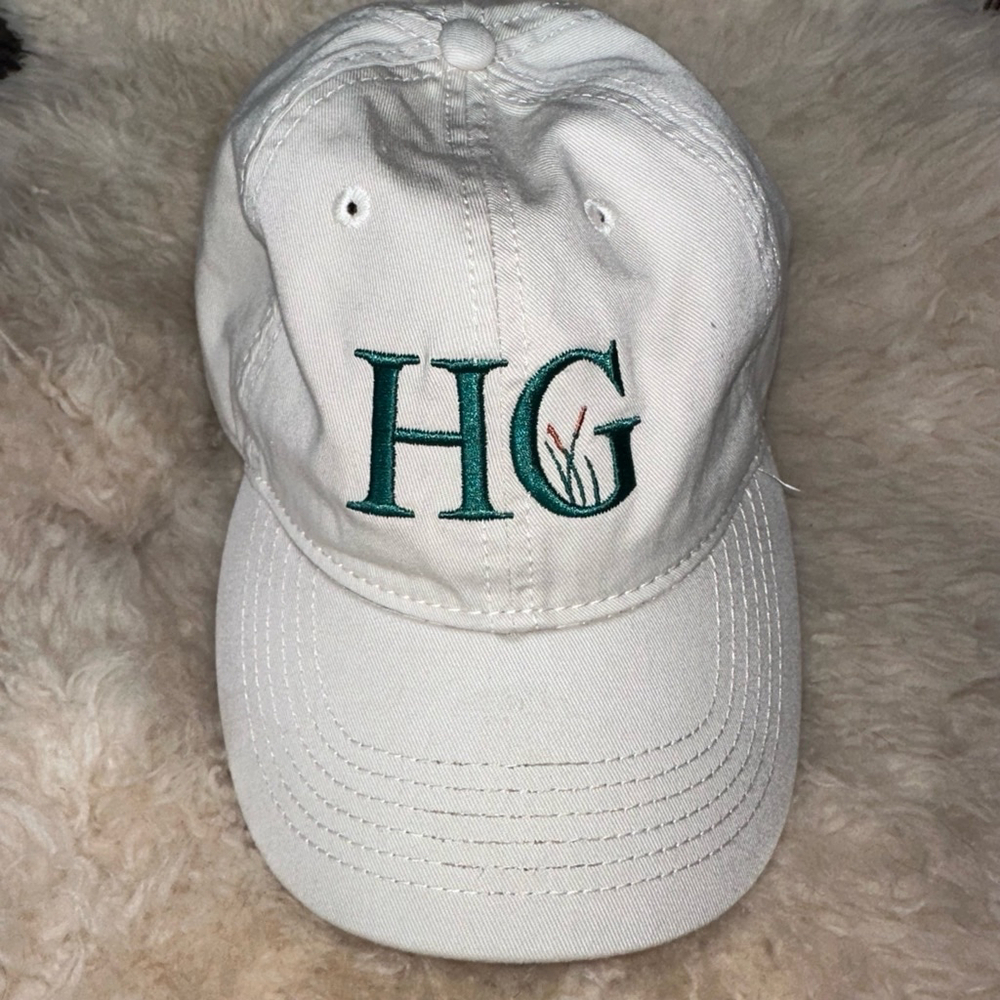 EUC Legacy Tan Canvas Golf Baseball Hat Cap Highlander Green Embroidered